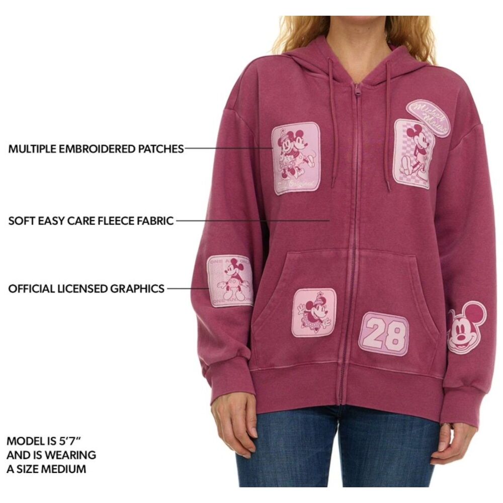 NEW NWT Pinkish Red Sz XS Multi-Patch MICKEY & MINNIE MOUSE Hooded Jacket DISNEY - Picture 5 of 8